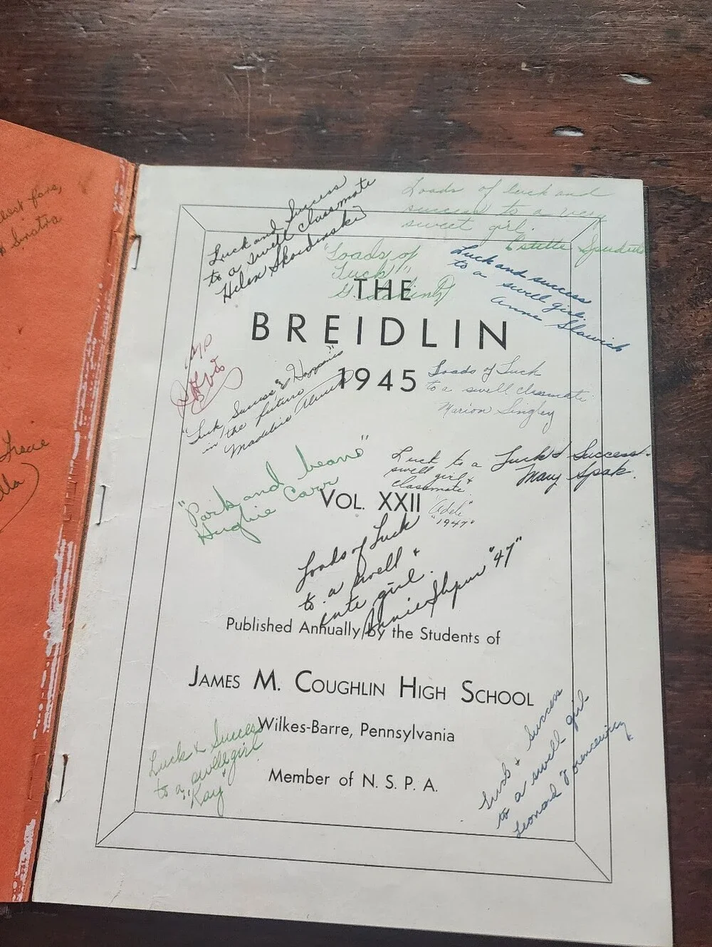 Vintage 1945 James M. Coughlin High Shcool Yearbook The Breidlin Wilkes-Barre PA